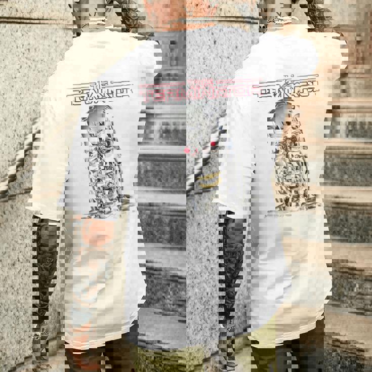 ターミネーターt-800ヘッドレトロサイボーグゲーマークラシックsf。 メンズTシャツ バックプリント 彼への贈り物