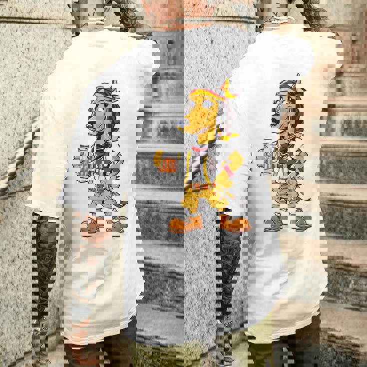 ダックスフント ドイツ服 オクトーバーフェスト レーダーホーゼン メンズ 乾杯 メンズTシャツ バックプリント 彼への贈り物