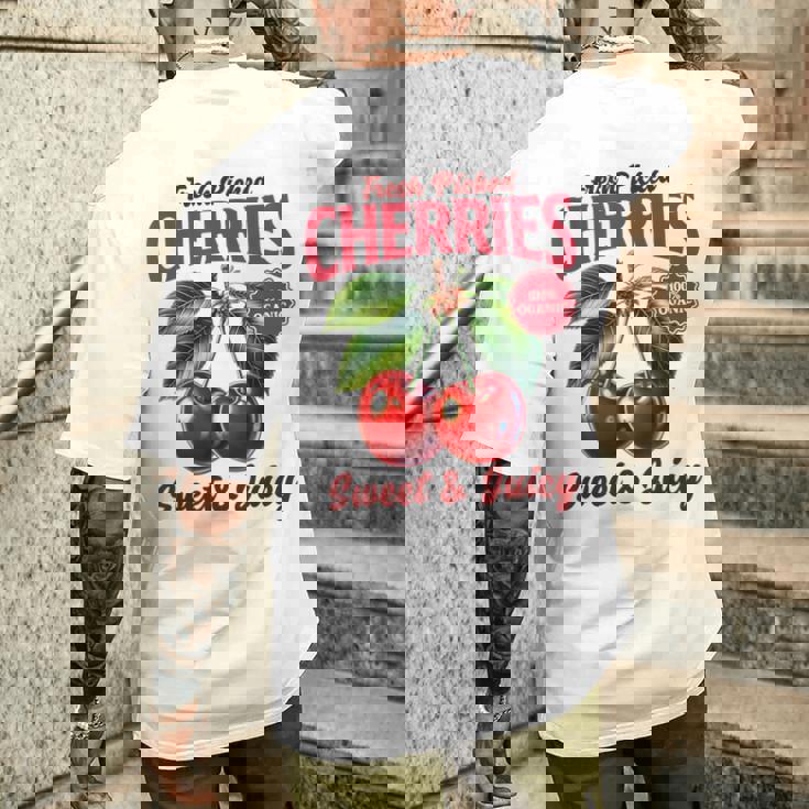 チェリーファーマーズマーケット フレッシュピックチェリー チェリー好き メンズTシャツ バックプリント 彼への贈り物