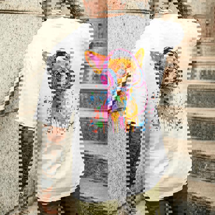 チワワの恋人 ポップアート ヘッドフォンを着て おもしろい チワワ 長袖tシャツ メンズTシャツ バックプリント 彼への贈り物