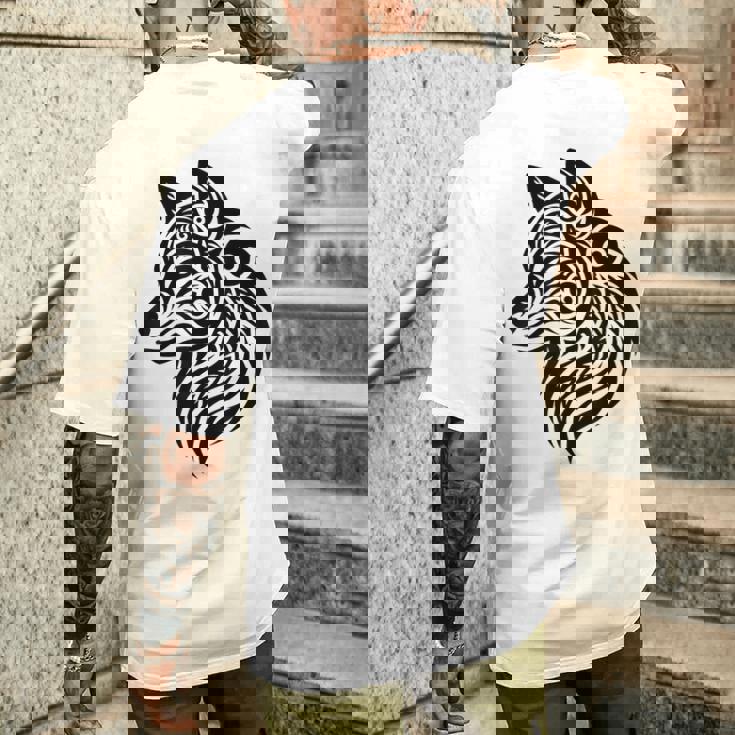 トライバルウルフ ポリネシア部族 マオリ柄 オオカミ メンズTシャツ バックプリント 彼への贈り物