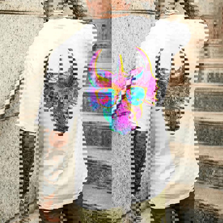 トリケラトプス 恐竜 グラフィック サングラス アートワーク トリケラトプス メンズTシャツ バックプリント 彼への贈り物