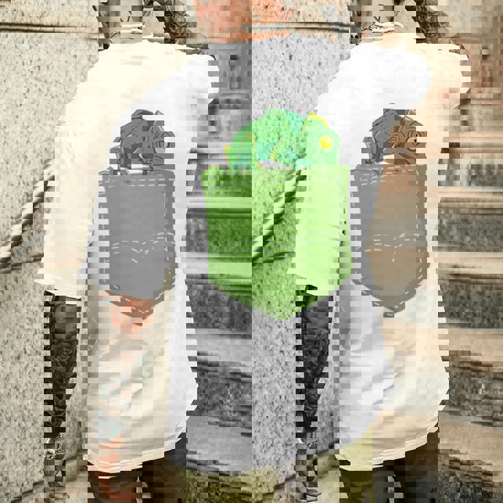 トロピカル アニマル トカゲ 爬虫類ラバー ポケット カメレオン メンズTシャツ バックプリント 彼への贈り物