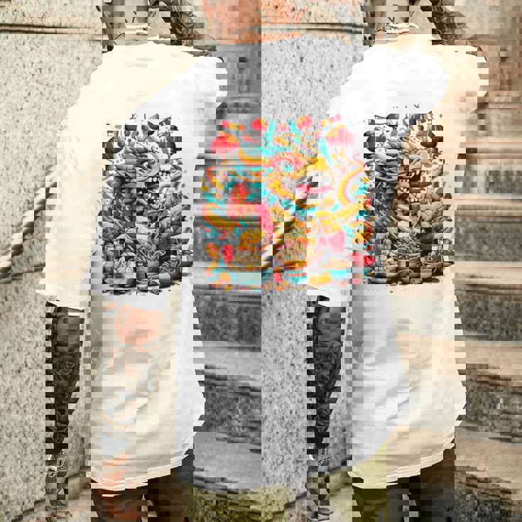 ニューイヤードラゴン ジョイフルドラゴン 旧正月のお祭り メンズTシャツ バックプリント 彼への贈り物