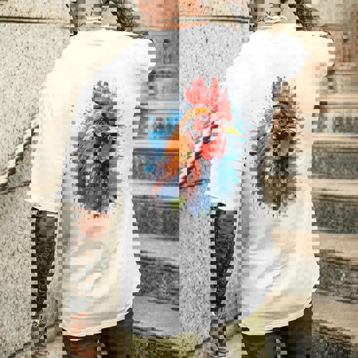 ニワトリ 動物 絵画 グラフィック 抽象 カラフル チキン メンズTシャツ バックプリント 彼への贈り物