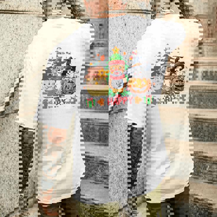 ハッピー、感謝祭、ハロウィン、メリークリスマス。 長袖tシャツ メンズTシャツ バックプリント 彼への贈り物