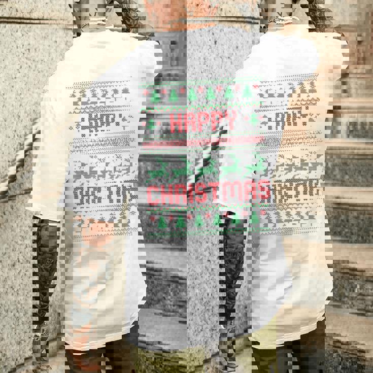 ハッピークリスマス、アグリークリスマス メンズTシャツ バックプリント 彼への贈り物