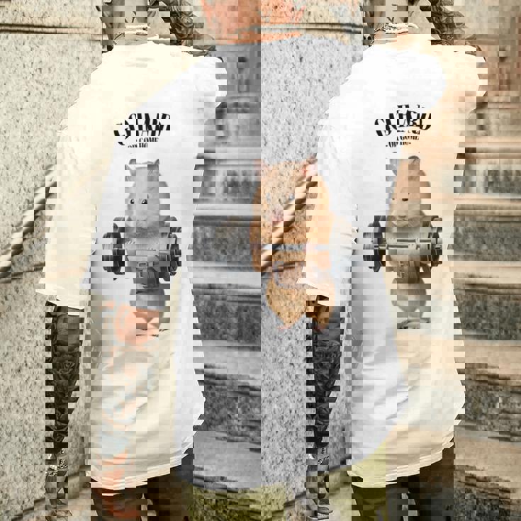 ハムスター ウェイトリフティング フィットネスジム メンズTシャツ バックプリント 彼への贈り物