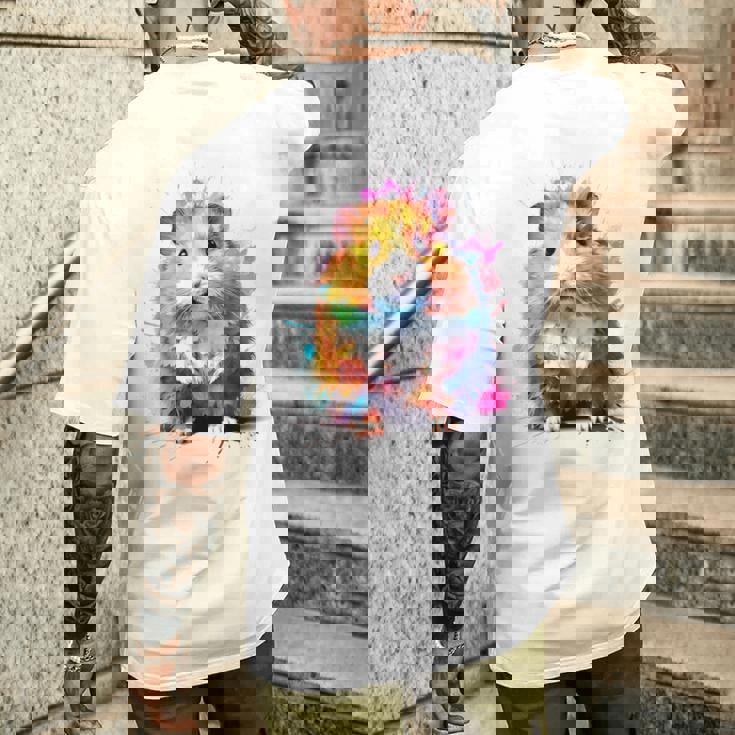 ハムスター 動物 カラフル モチーフ 抽象 アート 絵画 ハムスター メンズTシャツ バックプリント 彼への贈り物