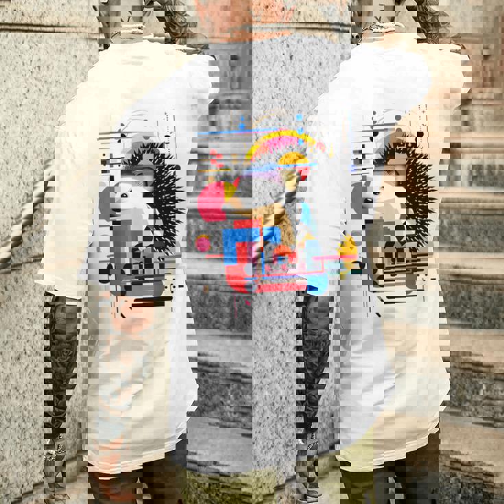 ハリネズミ アート 幾何学 動物 抽象 グラフィック ハリネズミ メンズTシャツ バックプリント 彼への贈り物