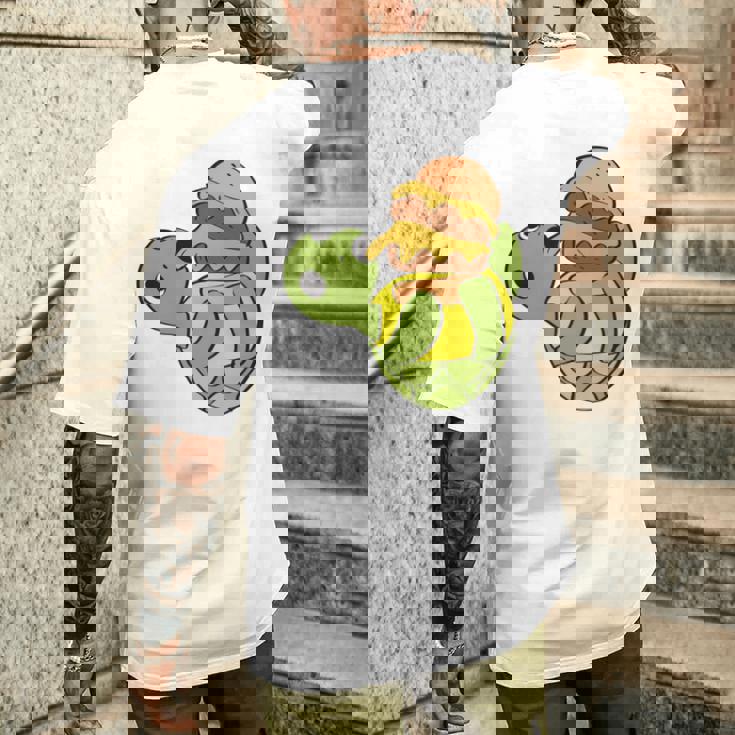 ハンバーガーを食べるかわいいカメ 面白いハンバーガー 長袖tシャツ メンズTシャツ バックプリント 彼への贈り物