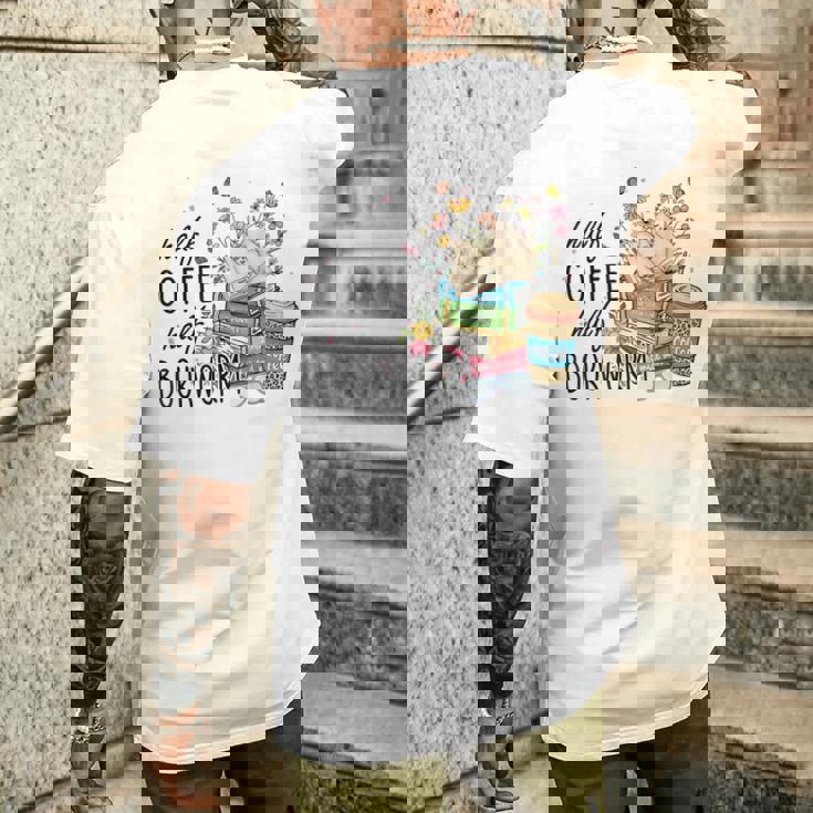 ハーフコーヒー ハーフブックワーム 読書本 コーヒーカップ メンズTシャツ バックプリント 彼への贈り物