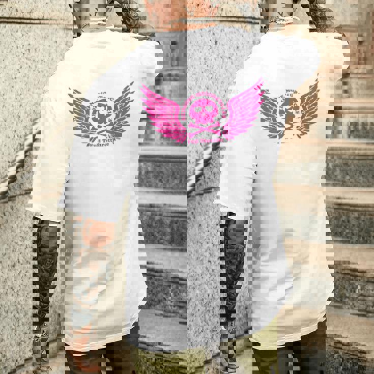 バイク おもしろ ドクロ 可愛い ハート オートバイ 羽ばたく翼 バックプリント 天使 メンズTシャツ バックプリント 彼への贈り物