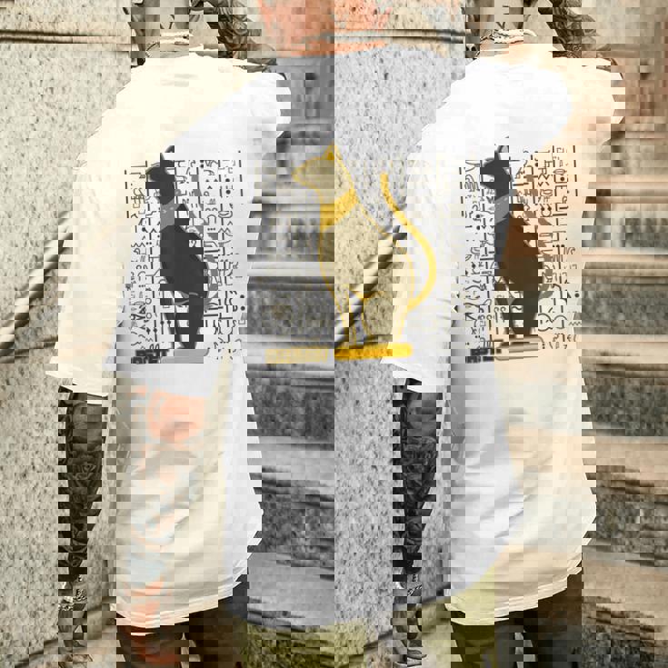 バステット 古代エジプトの猫 神 ヒエログリフ グラフィックアート愛好家 メンズTシャツ バックプリント 彼への贈り物