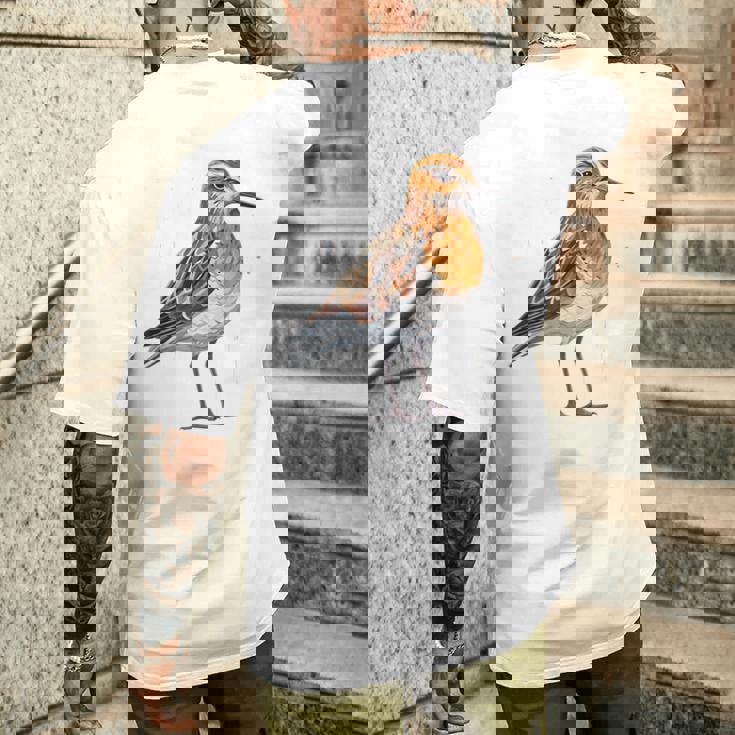 バフブレストのサンドパイパー幾何学模様のパッテンアート、かわいい鳥好き。 メンズTシャツ バックプリント 彼への贈り物