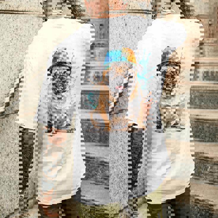 パグ、スナップバック キャップ、犬、カラフル、面白い、動物プリント メンズTシャツ バックプリント 彼への贈り物