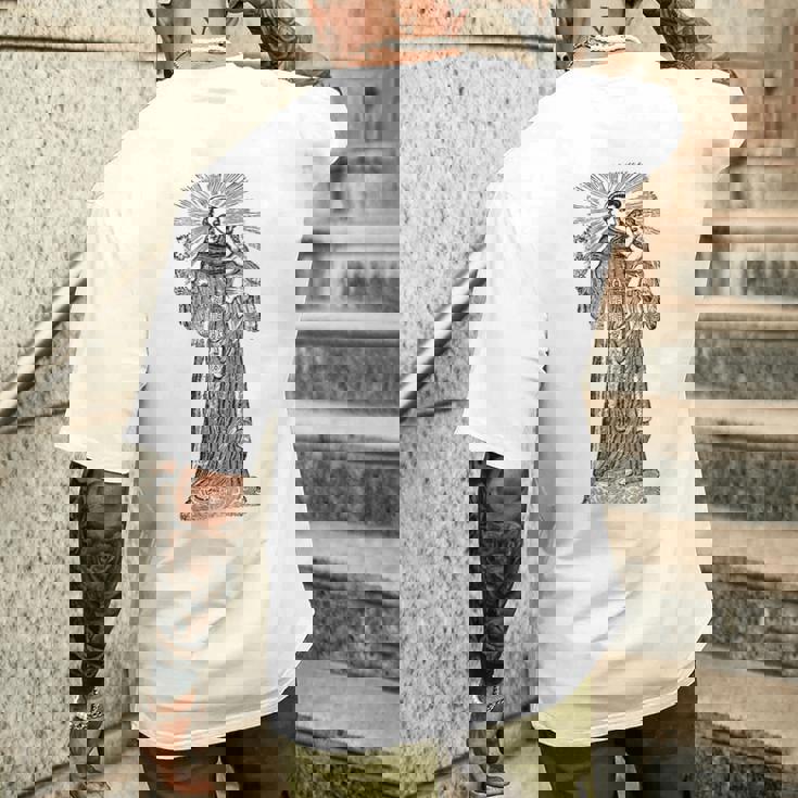 パドヴァの聖アンソニー 赤ちゃん イエス ヴィンテージ カトリック 守護聖人 メンズTシャツ バックプリント 彼への贈り物