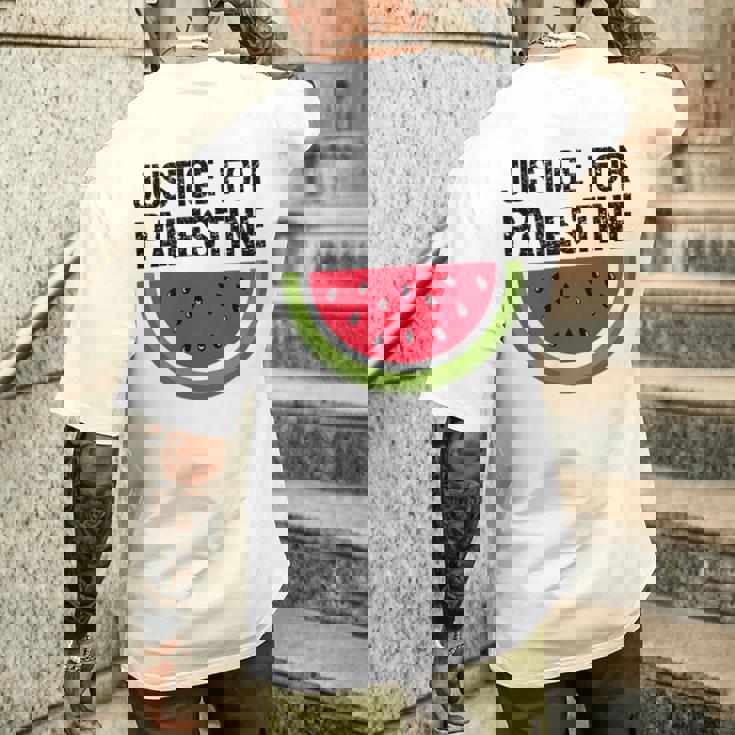 パレスチナの正義 スイカ 国旗 パレスチナ人 メンズTシャツ バックプリント 彼への贈り物