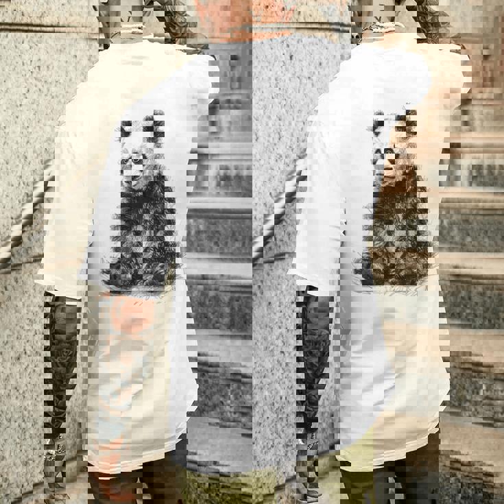 パンダ アニマルプリント グラフィック デッサン アート 絵画 パンダ メンズTシャツ バックプリント 彼への贈り物