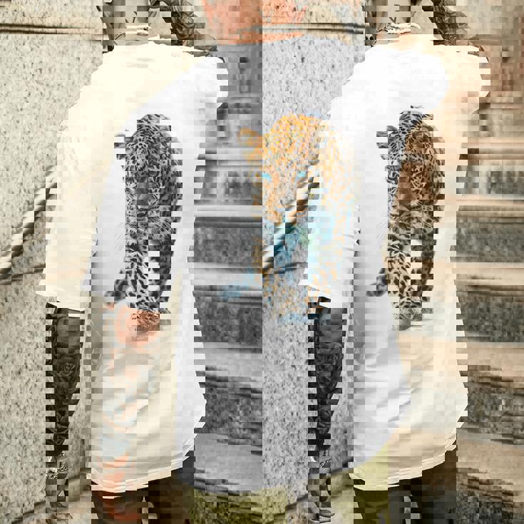 ヒョウ アニマルプリント モチーフ 描画 ポートレート ヒョウ メンズTシャツ バックプリント 彼への贈り物