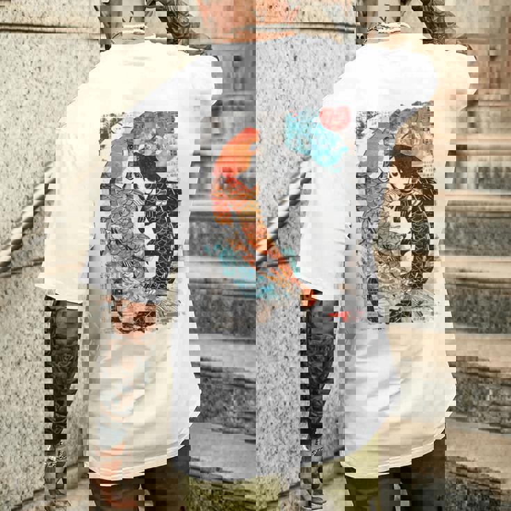 ビンテージ グラフィティ 錦鯉 魚 鯉 長袖tシャツ メンズTシャツ バックプリント 彼への贈り物