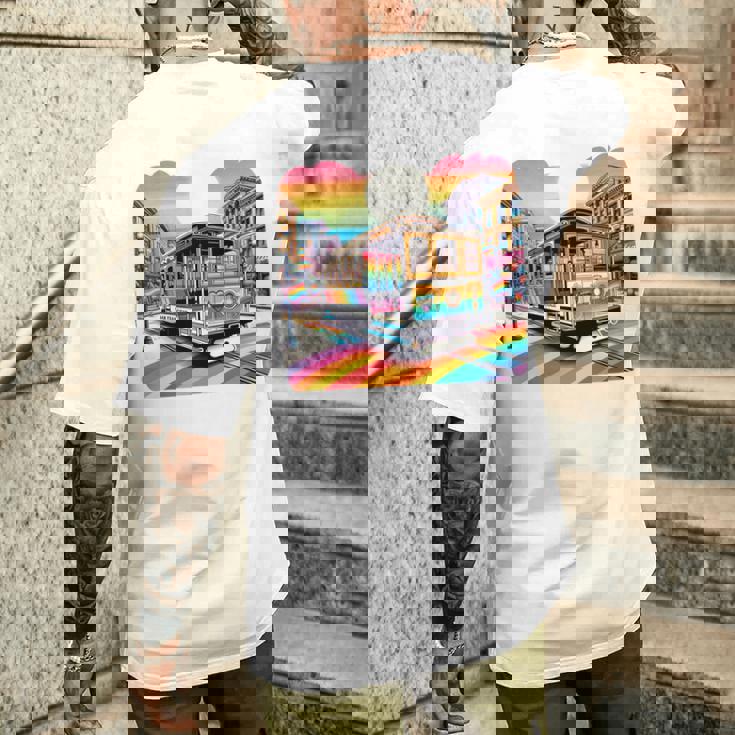 ビンテージ サンフランシスコ ケーブルカーf カストロ カリフォルニア Lgbtq 長袖tシャツ メンズTシャツ バックプリント 彼への贈り物
