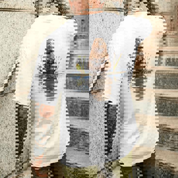 ビーバー 恋人 動物 アート イラスト グラフィック ビーバー メンズTシャツ バックプリント 彼への贈り物