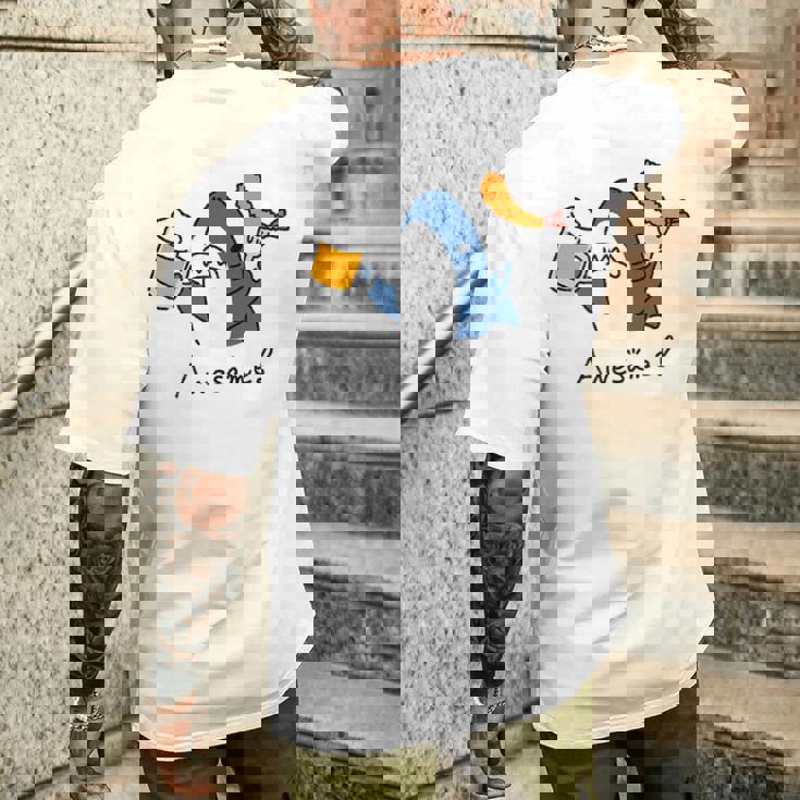 ビールとエビフライとサメ色付き メンズTシャツ バックプリント 彼への贈り物