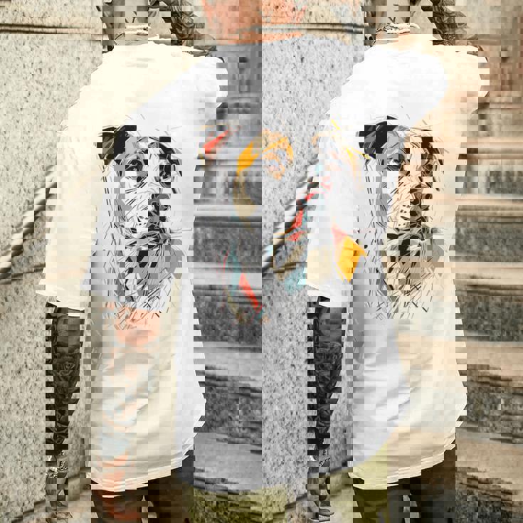 ピットブル 抽象 ペット お絵かき イラスト 動物 ピットブル メンズTシャツ バックプリント 彼への贈り物