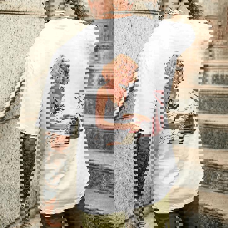 ピンナップガール ピアノ ピアニスト ヴィンテージ 長袖tシャツ メンズTシャツ バックプリント 彼への贈り物