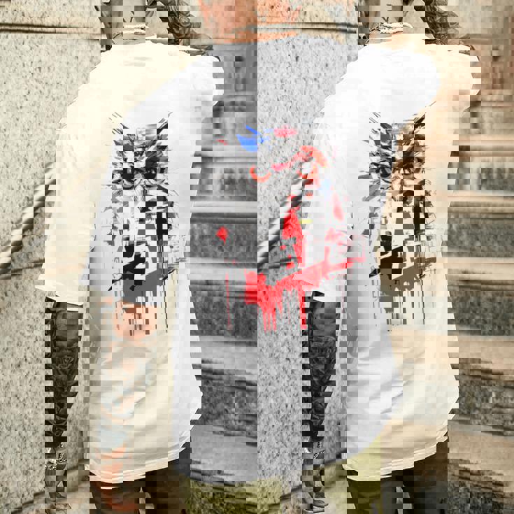 フクロウ アート 絵画 抽象 動物 描画 グラフィック フクロウ メンズTシャツ バックプリント 彼への贈り物