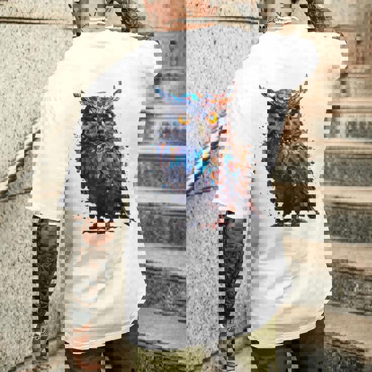 フクロウ アートワーク 動物 フクロウ メンズTシャツ バックプリント 彼への贈り物