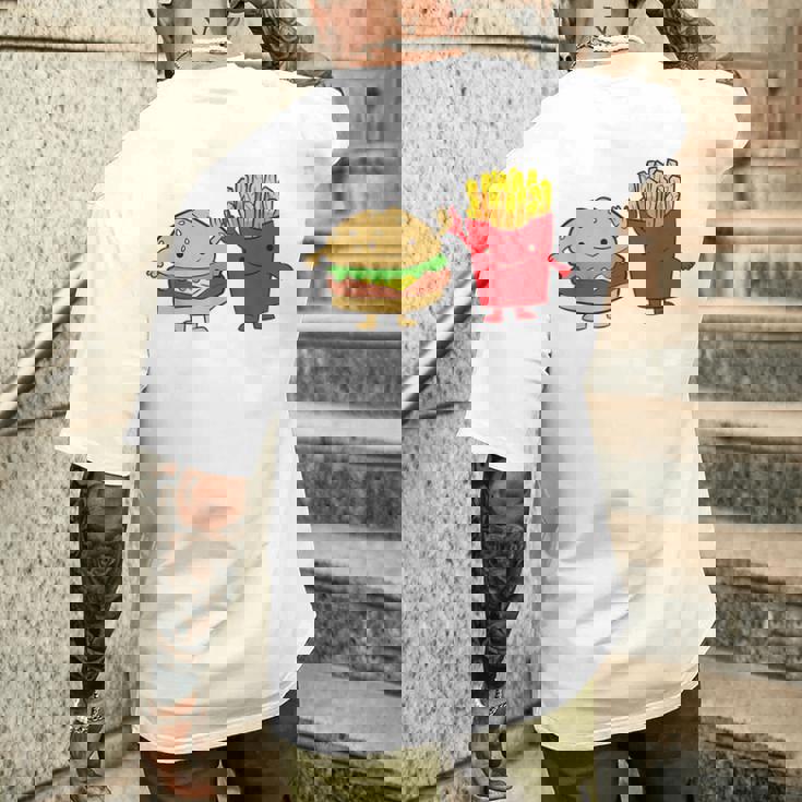 フライドポテト ハンバーガー チーズバーガー 友達 ファストフード フライドポテト メンズTシャツ バックプリント 彼への贈り物
