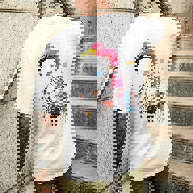 フラミンゴ 鮮やかな色 芸術的な野生動物の表現 メンズTシャツ バックプリント 彼への贈り物