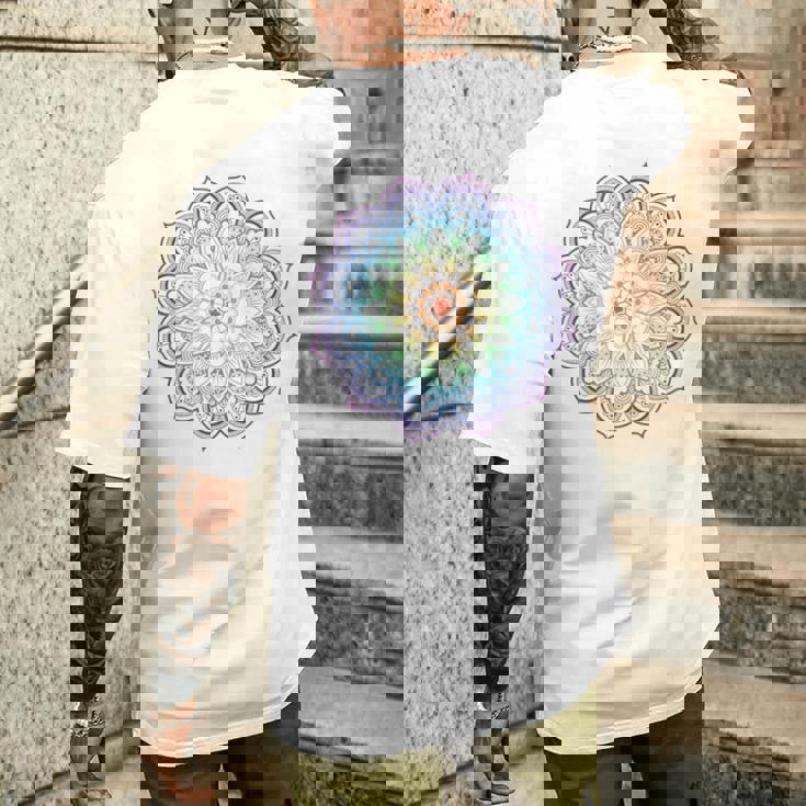 フラワー オブ ライフ フラワー ライト ワーカー スピリチュアル メンズTシャツ バックプリント 彼への贈り物