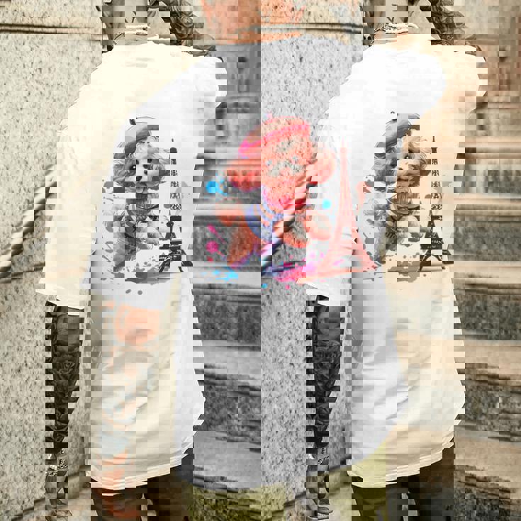 フランス パリ エッフェル塔 ファッション トイ プードル パリ 子犬 メンズTシャツ バックプリント 彼への贈り物