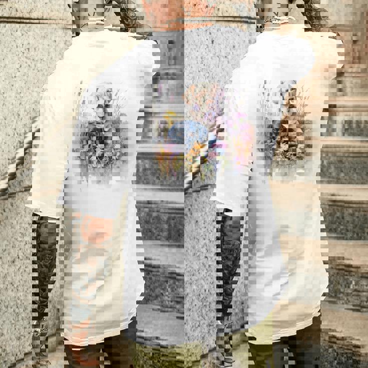 フローラルワイルドフラワー 犬 ラブラドールレトリバー メンズTシャツ バックプリント 彼への贈り物