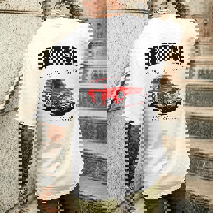 ブリティッシュクラシックスポーツカーズ 有名なラリーミニ メンズTシャツ バックプリント 彼への贈り物