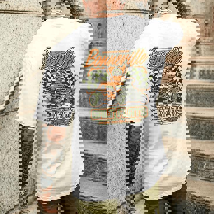 ボンネビル ソルト フラッツ ヴィンテージ レトロ ホットロッド レースカー メンズTシャツ バックプリント 彼への贈り物