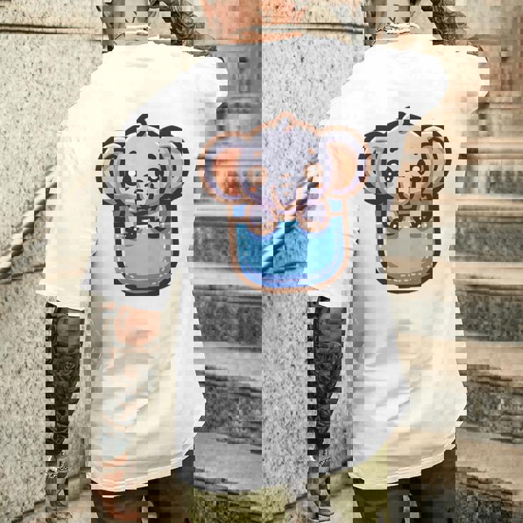 ポケットに入ったかわいい象 メンズTシャツ バックプリント 彼への贈り物