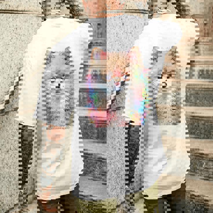 ポメラニアン 抽象画 グラフィック 絵画 動物 ポメラニアン メンズTシャツ バックプリント 彼への贈り物