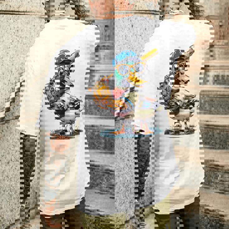 マガモのアヒル 野球愛好家 アヒル 野球 メンズTシャツ バックプリント 彼への贈り物