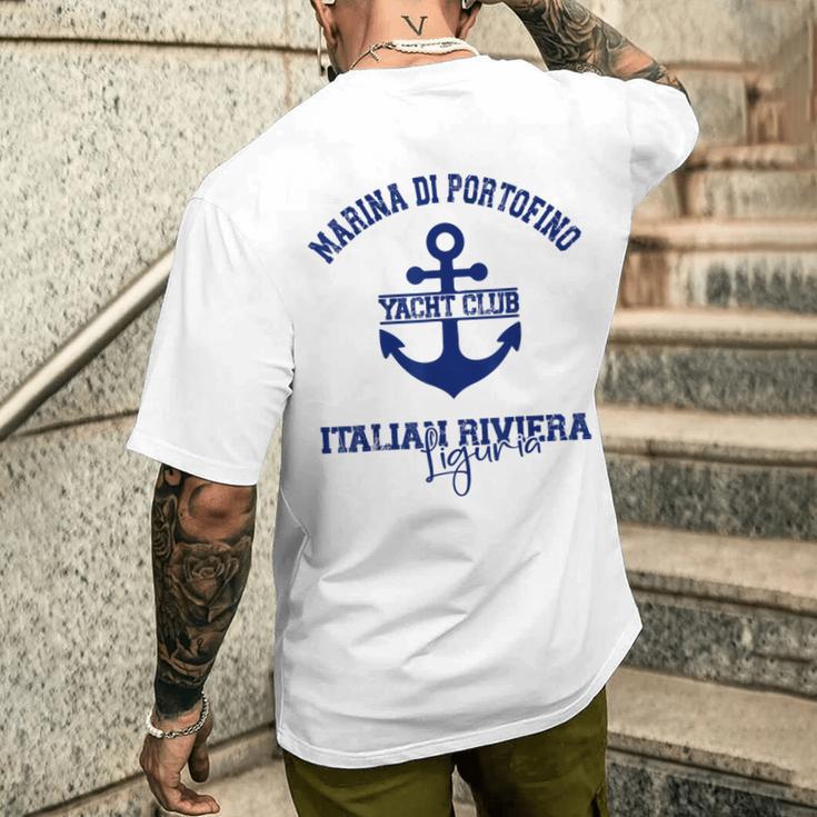 マリーナ・ディ・ポルトフィーノ イタリアン リビエラ ヨットクラブ ボートバケーション メンズTシャツ バックプリント 彼への贈り物