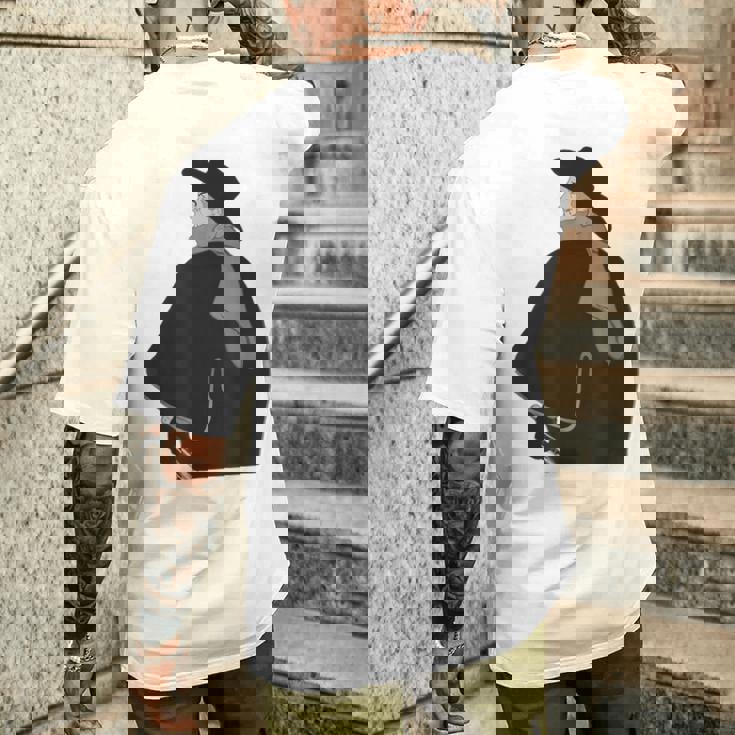 ミステリアスなクロークドクラシック紳士ヴィンテージノワールスタイル メンズTシャツ バックプリント 彼への贈り物