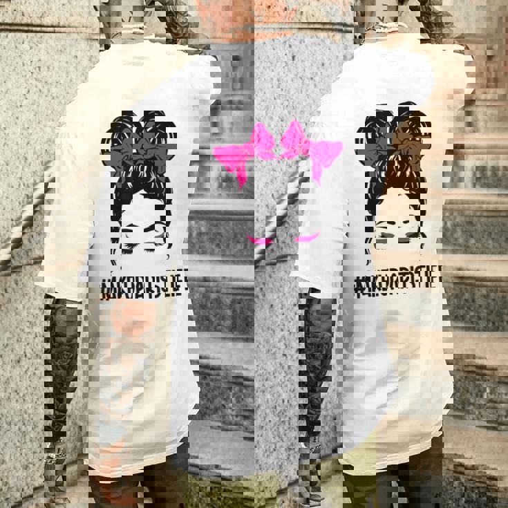 メイクアップアーティスト 美容師 美容師 顔 乱雑なお団子 メンズTシャツ バックプリント 彼への贈り物