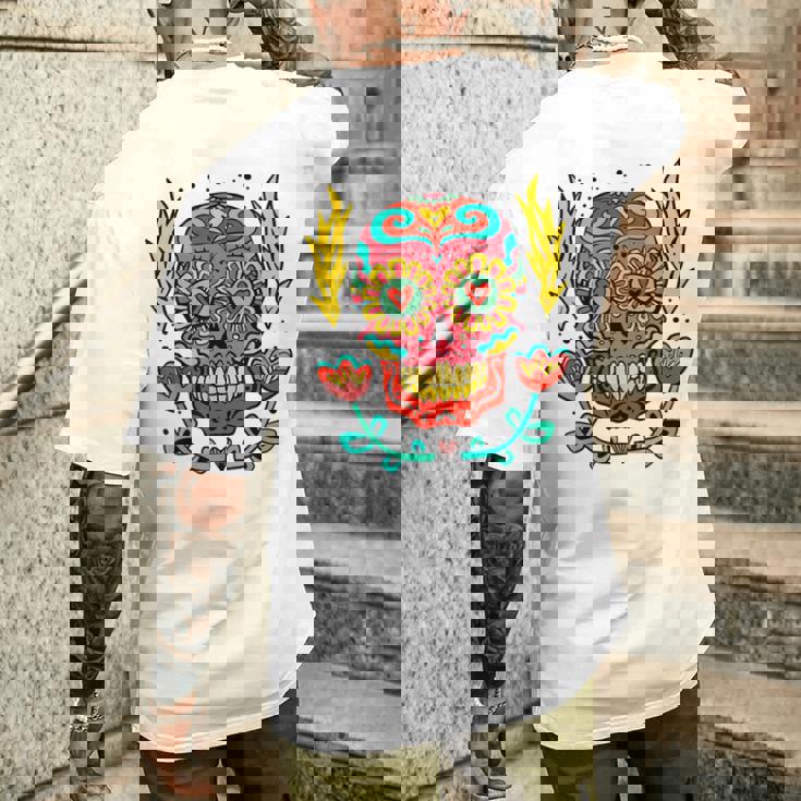 メキシカンホリデー カーニバル マスク カラフル スカル メンズTシャツ バックプリント 彼への贈り物