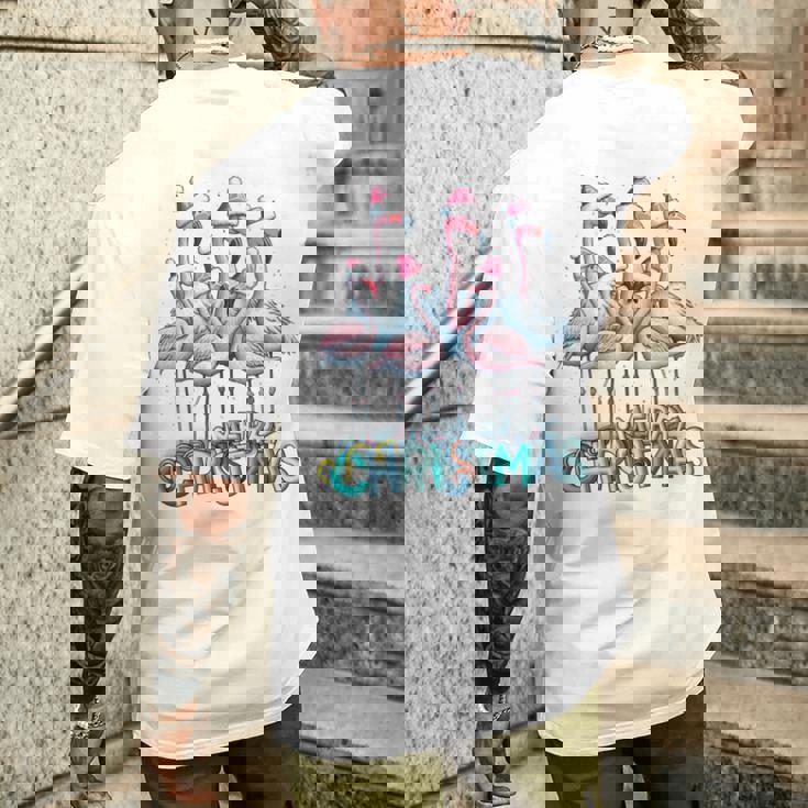 メリークリスマス フラミンゴスクワッド トロピカルスタイル 長袖tシャツ メンズTシャツ バックプリント 彼への贈り物