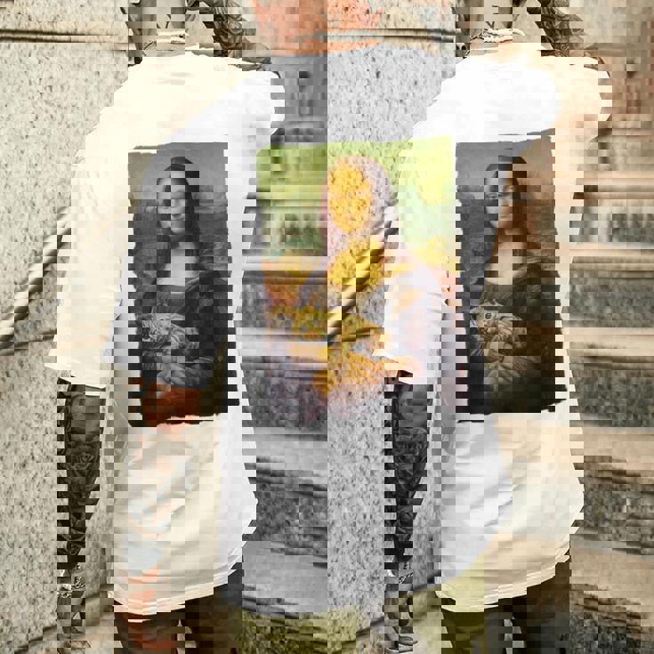 モナ・リザとオレンジ色の猫 面白いアートの絵 メンズTシャツ バックプリント 彼への贈り物