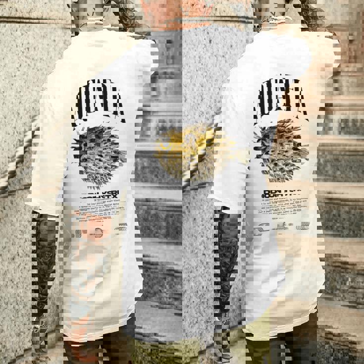 ヤマアラシ フグ 魚飼い モダンストリートウェア メンズTシャツ バックプリント 彼への贈り物