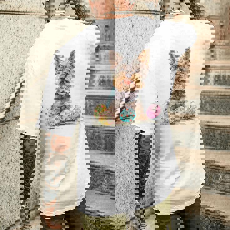 ヨーキー ヨークシャーテリア 犬種 ハッピーイースター メンズ レディース メンズTシャツ バックプリント 彼への贈り物